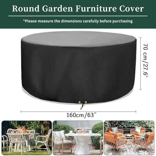 Funshot Round Patio Furniture Cover 420D Oxford Waterproof UV Resistant Outdoor Table Cover Ø160x70cm