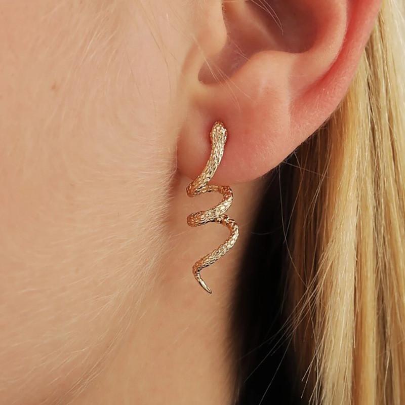 Elegant Gold And Silver Snake Design Alloy Stud Earrings For Women Fashion Accessory