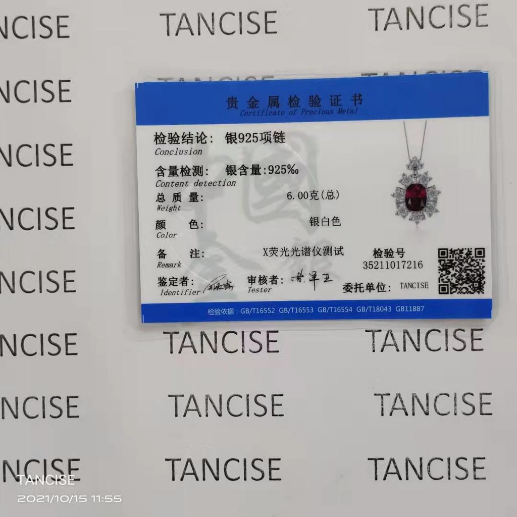 Tancise Jewelry Synthetic Ruby Silver Pendant 12 * 16 Flower Necklace 40 + 3