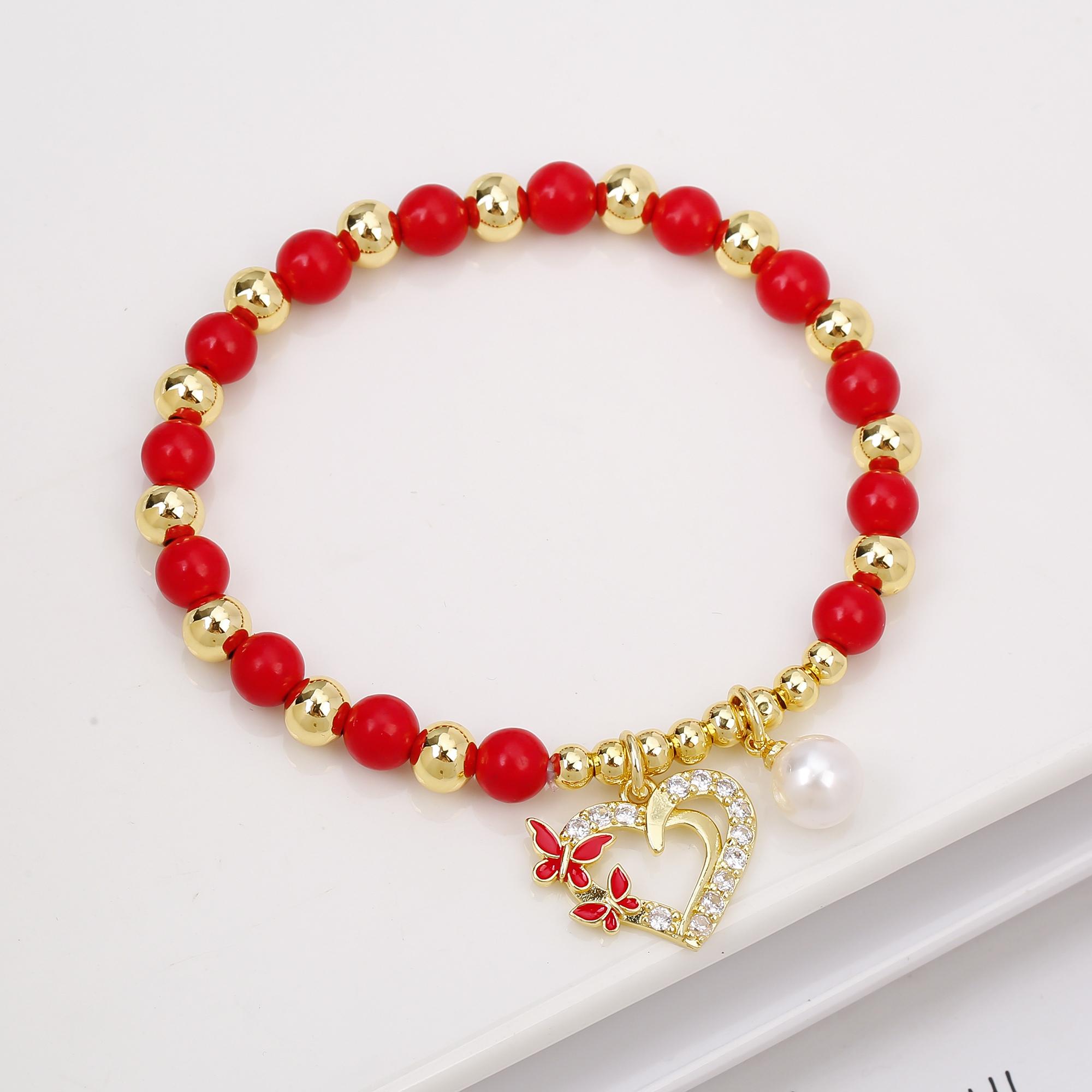 

New Punk Style Shiny Zirconia Shoe Heart Shape Bow Bracelet Fashion For Woman Party Adjustable Lucky Red Beads Zircon Gift