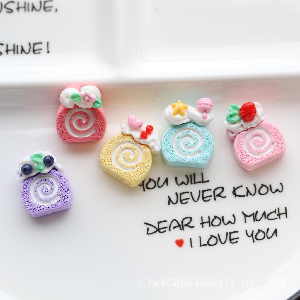 Sweet Fruit Cream Roll Cake Resin Dessert Hairpin Simulation DIY Accessory
