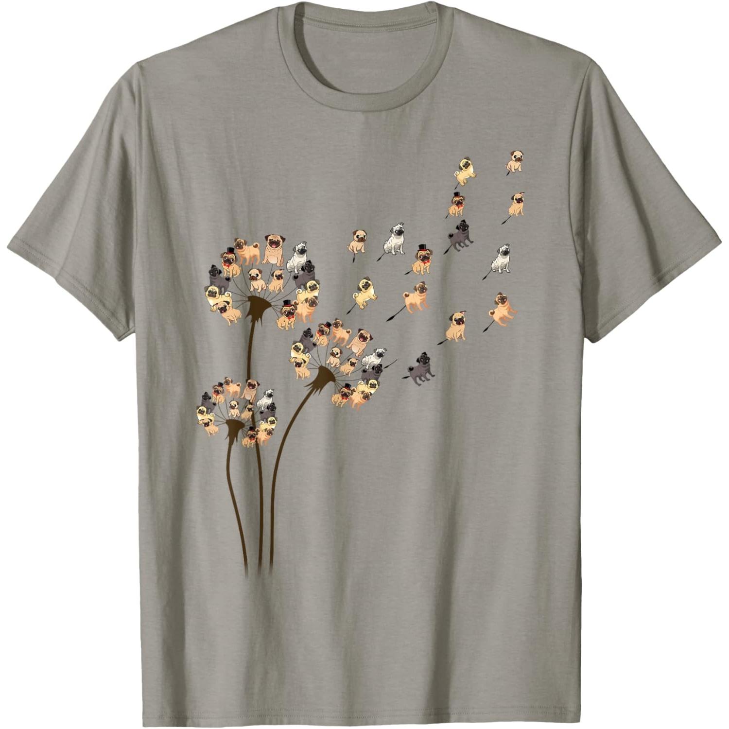 

Pug Dandelion Blowing Away Funny Dog Lovers Graphic Tee Casual Cotton TShirt for Men Women XXXXXL чорний