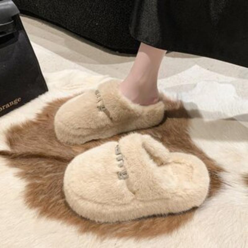 Thick-soled Fluffy Slippers for Women Wearing New Autumn and Winter Muffin Slippers Cotton Shoes