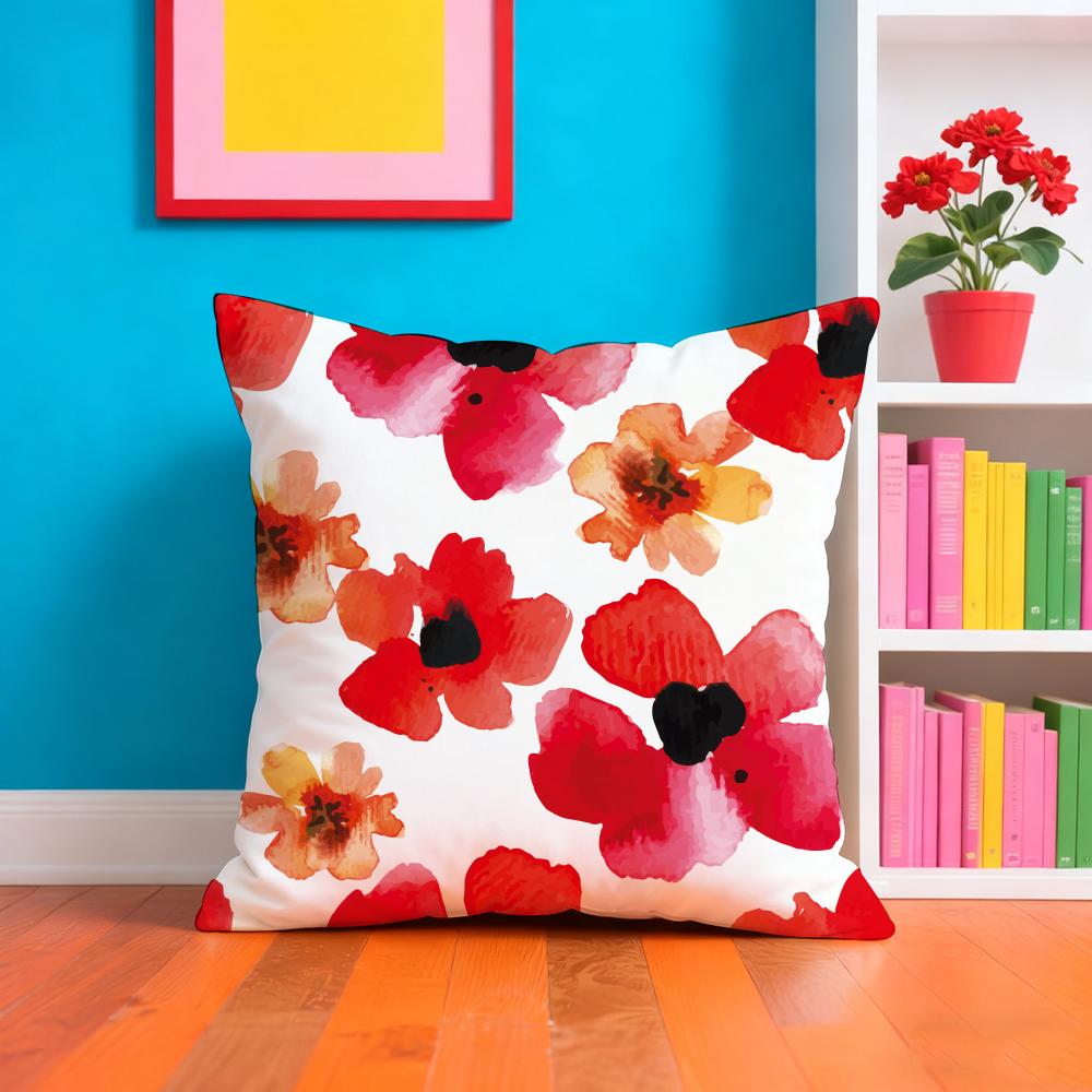 Spring And Summer Floral Cushion Cover Soft Plush Throw Pillow Cover | Double-Sided Cushion Case | Sofa Bedroom Home Decor
