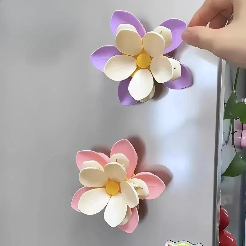 Double-Layer Sealing Clips for Kitchen Use, 3D Lotus/Cherry Blossom Design Refrigerator Magnets for Moisture-Proof Bag Sealing