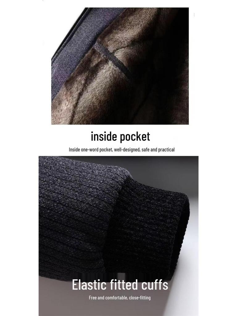 Men's Chenille Lapel Woolen Coat - Velvet Lined Winter Jacket for Middle-Aged and Elderly Dads