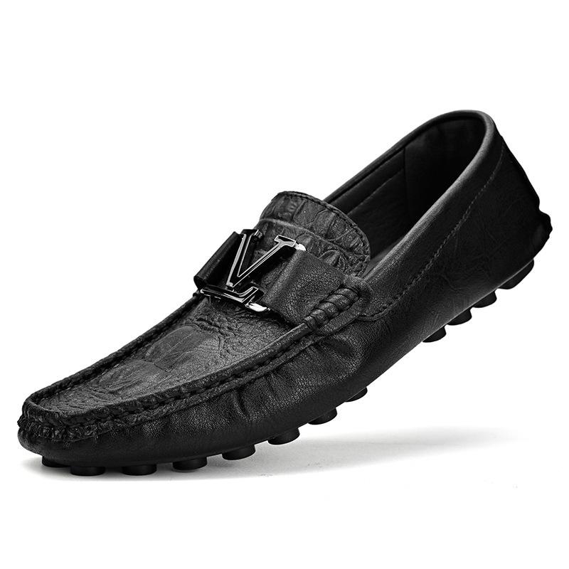 

Модная мужская обувь бренда Doudou из натуральной кожи с мягкой подошвой и одной педалью, модные кожаные туфли большого размера 38 чёрный