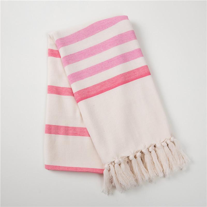 100% Cotton Striped Tassel Beach Towel - 30 Color Options