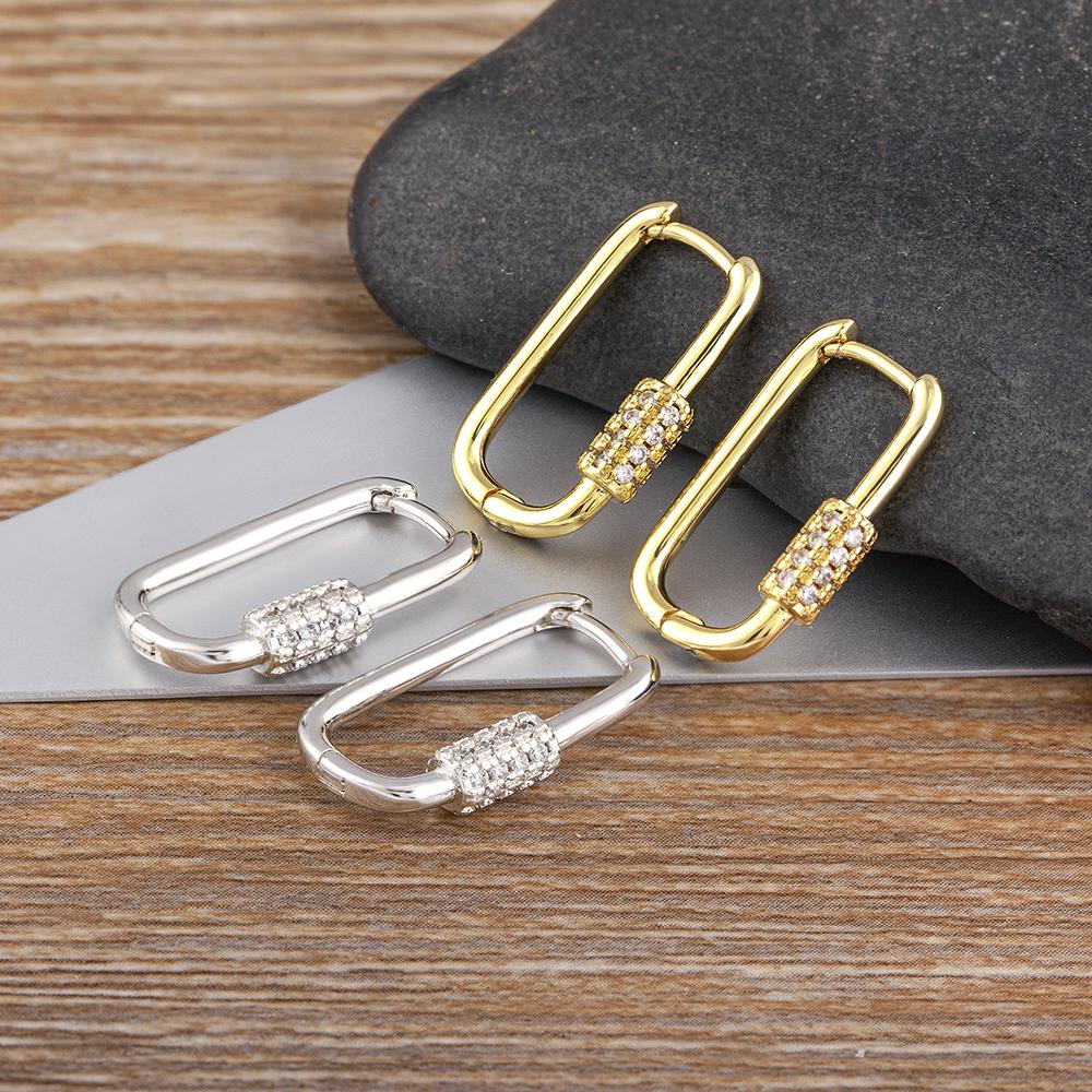 Nidin Trendy Minimalist U Shaped Geometric Ear Hoop Piercing Earrings for Women Gold Silver Color Zircon Wedding Jewelry Gift