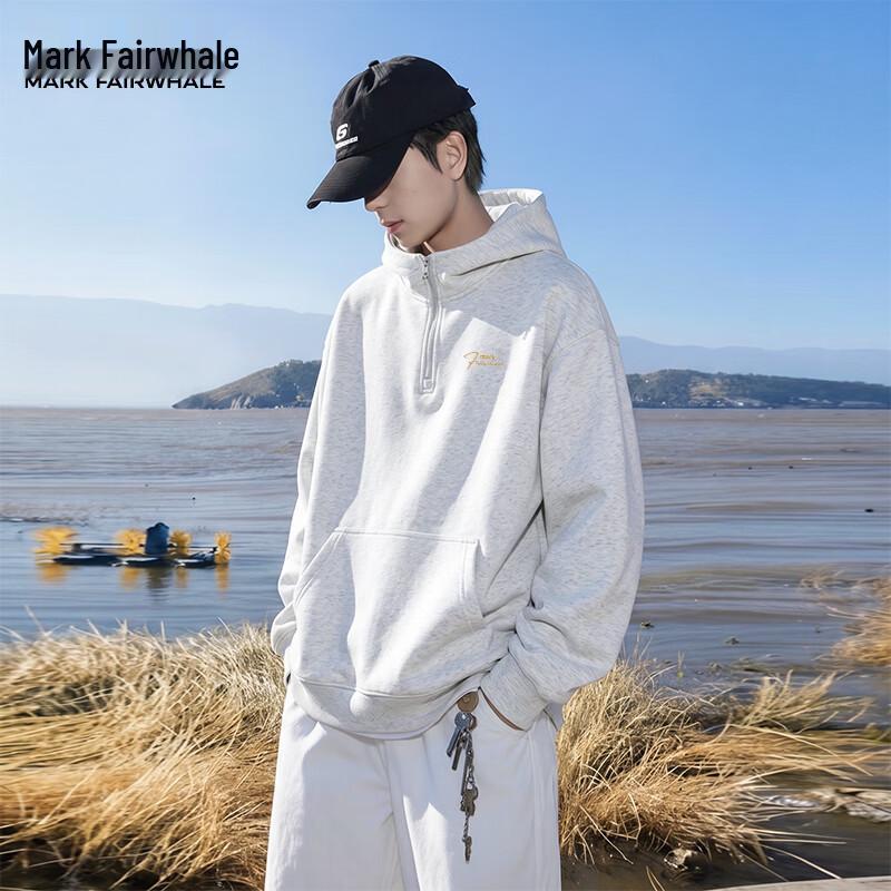 Mark Fairwhale Men's American-Style Loose Half-Zip Hooded Sweatshirt