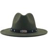 Wide Brim Wool Felt Fedora Panama Hat with Belt Buckle Jazz Trilby Cap for Men Women Pink Black 56-60CM