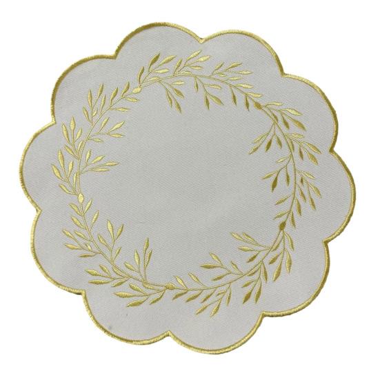 

Embroidered Placemat Washable Durable Canvas Dining Mat 38cm Olive Branch Embroidery Table Mat Heat Resistant Non-Slip Table Protector for Home