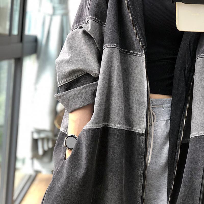 Rompevientos de mezclilla de longitud media Mujeres Sueltas Primavera y  Otoño Temperamento Costuras con capucha Chaqueta vaquera Talla grande  Chaqueta Jean Chaqueta Top comprar a buen precio — entrega gratuita,  reseñas reales