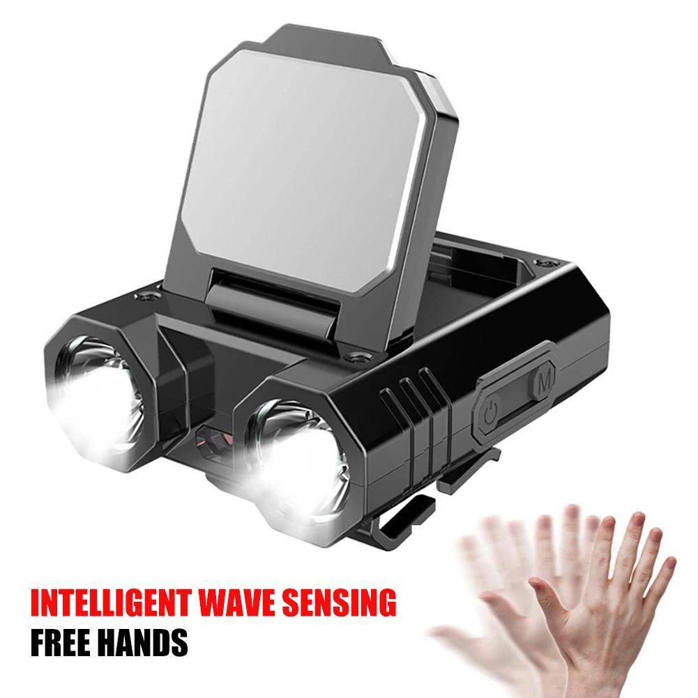 COB LED Mini Flashlight Waterproof 1200mAh Work Head Lamp Type-C Charging 5 Modes Adjustable Lighting Angle for Outdoor Running