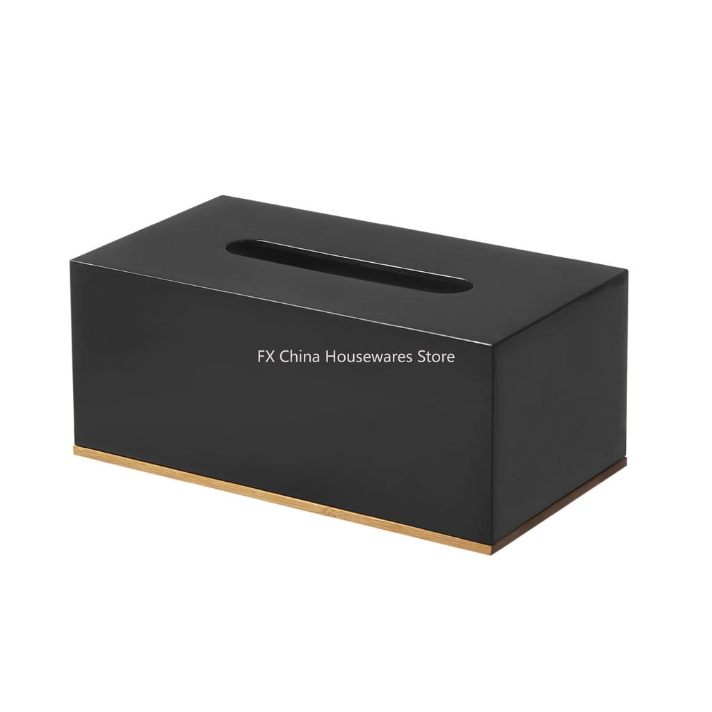 Stijlvolle Plastic Tissuebox met Bamboe Basis Bureau-organizer voor Woonkamer Huis Kantoor Salontafel Badkamer Gebruik