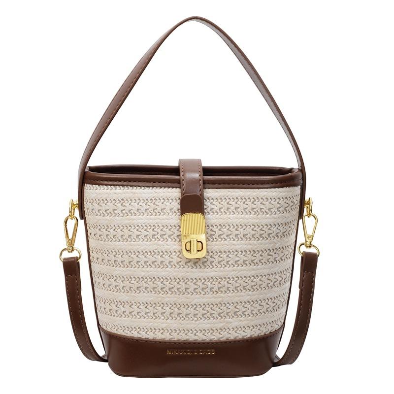 This Year, It Is Popular for Leisure, High-end Vacation Style, Straw-woven Portable Bucket Bag, Fashionable and Simple Commuter Versatile Messenger