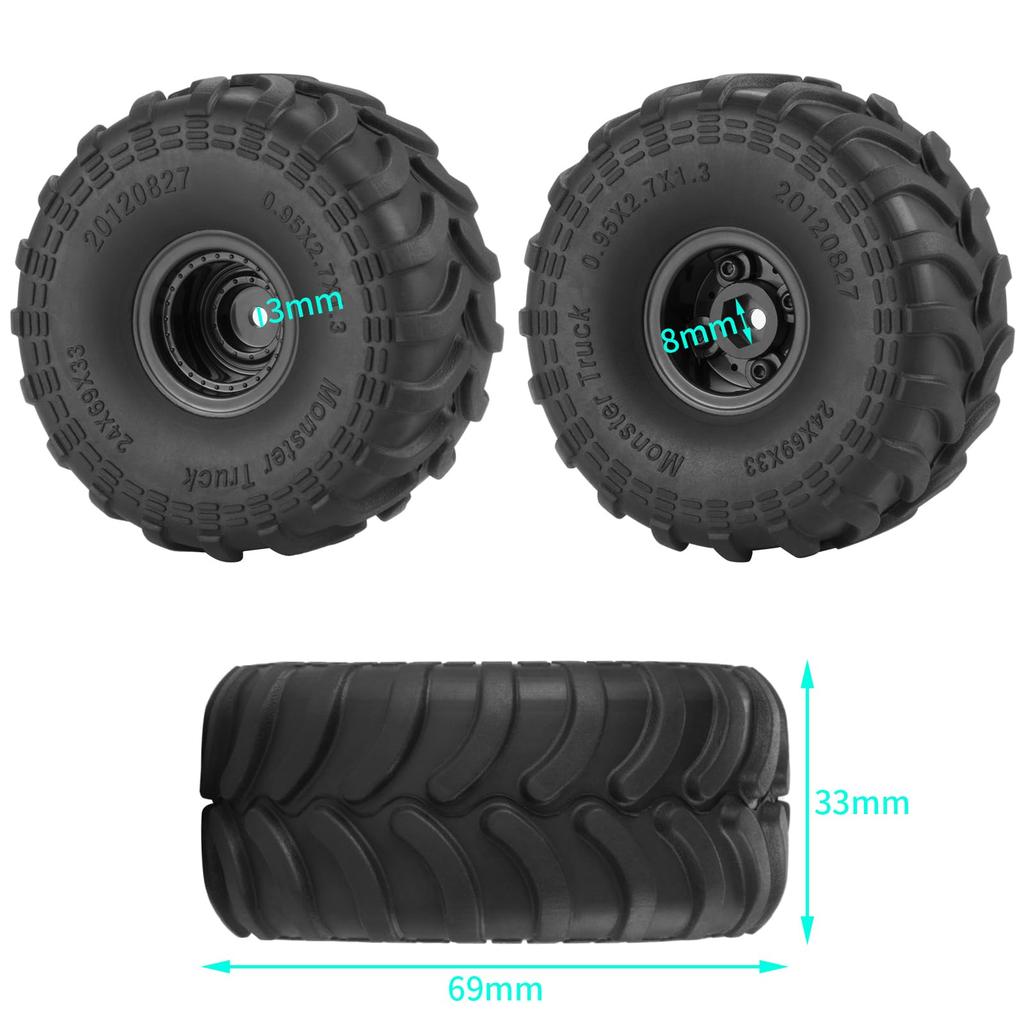 TRZX 4pcs Rubber RC Car Tires & Wheel Rims for 1/24 Scale Axial SCX24 RC Crawler Car Accessories