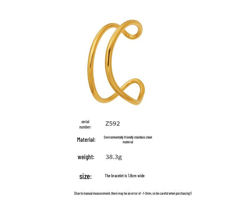 Korean Double Circle Arc Open Bracelet: Niche 18K Gold-Plated Stainless Steel Design