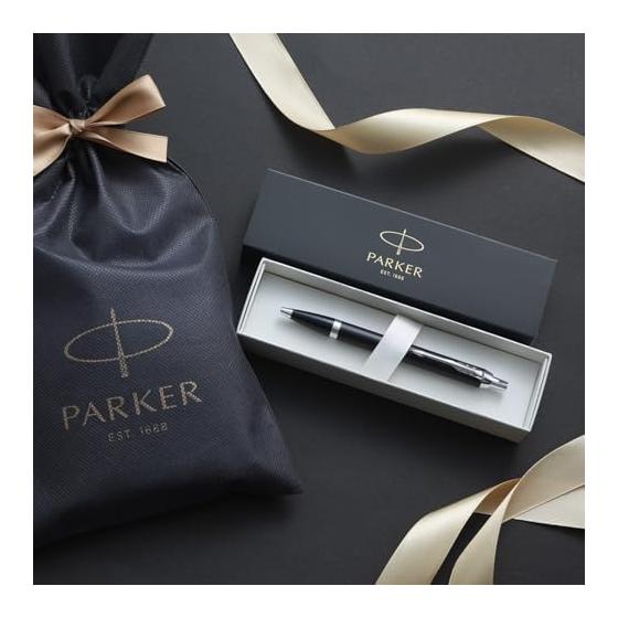 PARKER IM Kugelschreiber, Mattschwarz CT, Mittlere Spitze, Tinte auf Ölbasis, Geschenkbox mit Tragetasche und Markenlogo, Premium, Offiziell, 2143442Z V4.