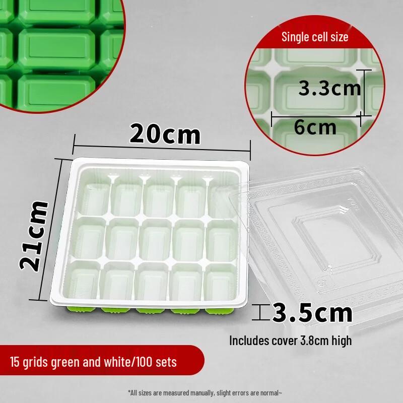 Disposable 15-Compartment Dumpling Storage Boxes with Lids, 100-Pack