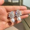 European and American simple earrings for women, micro-inlaid zircon pearl earrings, classic versatile daily dating accessories