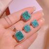 Europäischer & Amerikanischer Stil Paraiba Prinzessschliff Ring, Halskette und Ohrstecker Set