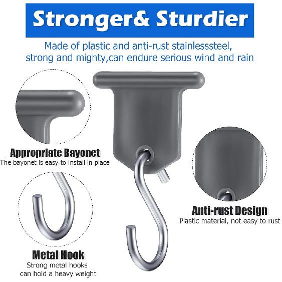 BBTO 14 Pieces RV Awning Hooks for Lights Camping Awning Accessory Hangers Plastic Metal S Shaped Gray Hooks Set Camper Light Support Hanger for