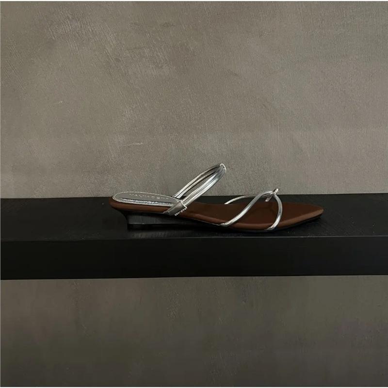 2025 Summer New Fashion Versatile Pointed High Heels Internet Celebrity Niche Design Wedge Heel with Two Sandals