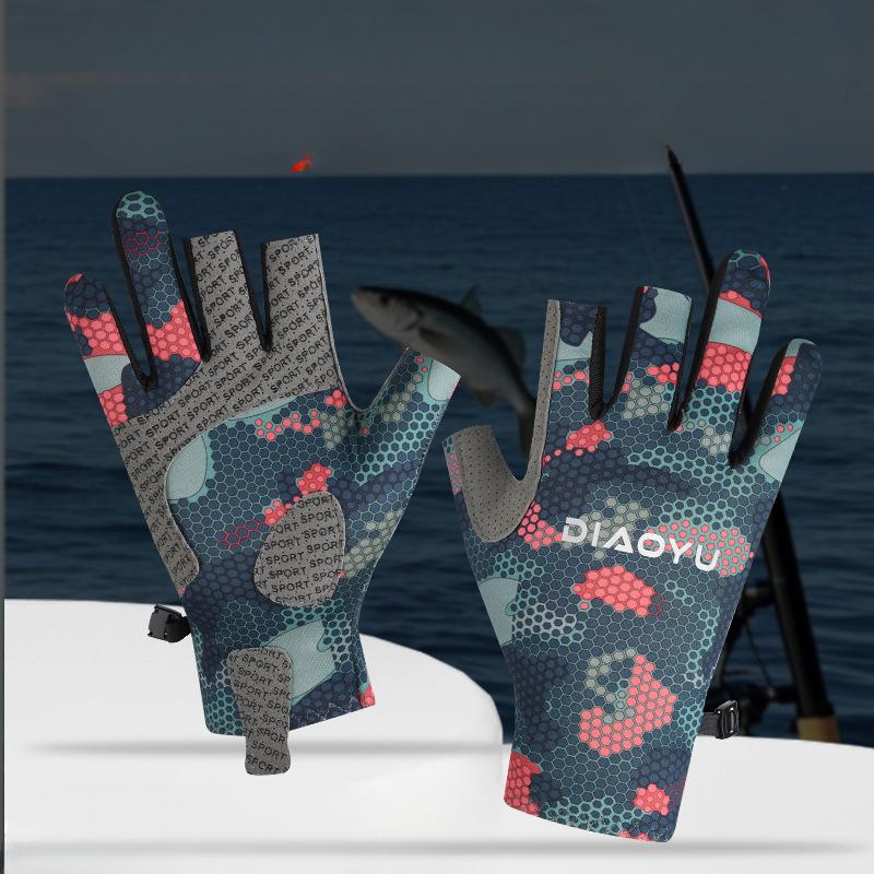 Angelhandschuhe im Frühling und Sommer Lecken Drei Finger Sonnenschutz Rutschfest Verschleißfest Nicht klebend Köder Angelhandschuhe