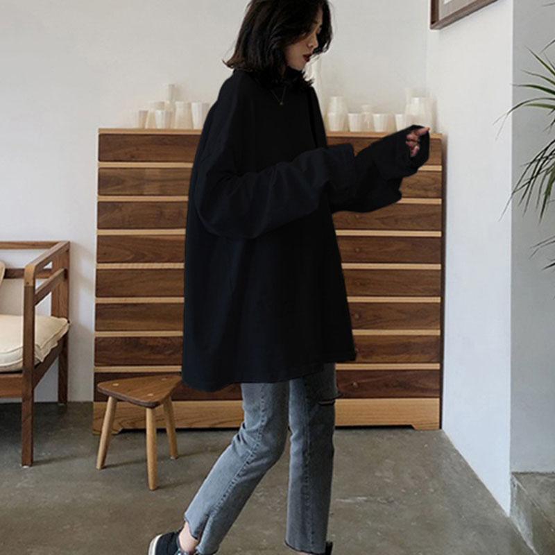 Spring Autumn Solid Simple Oversized Tshirt Harajuku Long T Shirt Women Kawaii T-shirts Women 90s White Yellow Long Sleeve Tops