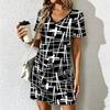 Summer Fashion Women's V Neck Irregular Pattern Printed  Dress Sex Short Skirt Dresses