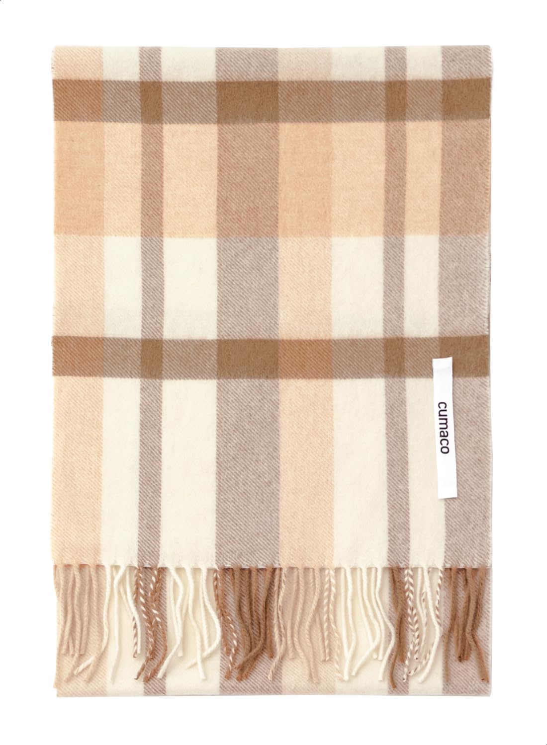 

Ivory Beige Cashmere and Wool Plain Check Wool Brand Light [cumaco] 13. Scarf, Pattern, Unisex, Large, Thick, Blend, Name, Gift, White, Brown,