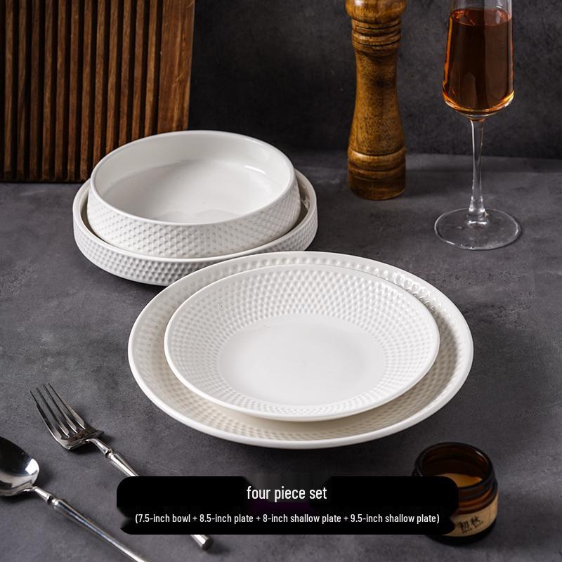 White Western-Style Deep Plate for Salad, Fish, and Steak