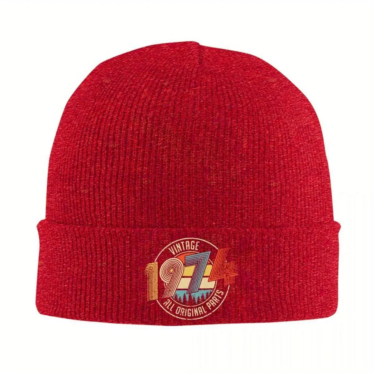 

Vintage 1974 All Original Parts Birthday Gifts Knit Hat Beanies Autumn Winter Hats Warm Acrylic Casual Caps for Unisex Women Gifts