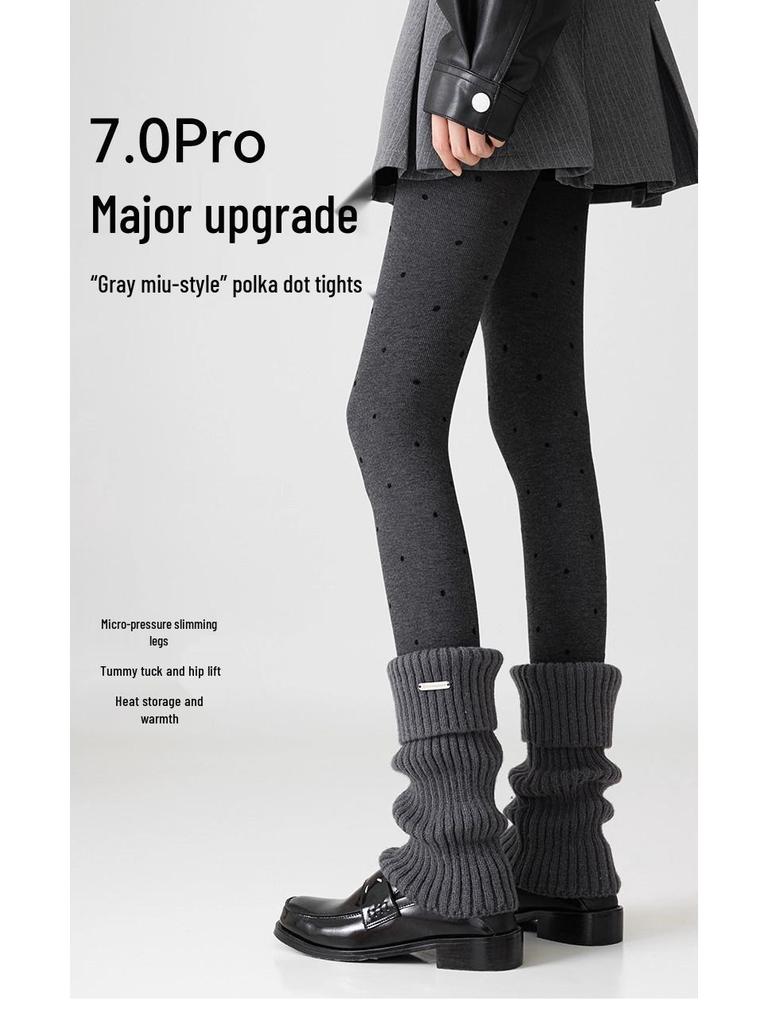 2025 New Style Gray Polka Dot Leggings - Women's Autumn/Winter Plush, Thick, Slimming Pantyhose