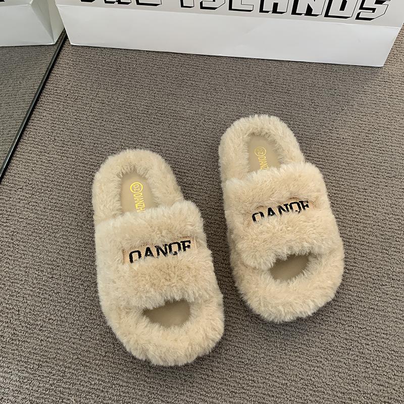 Internet celebrity letter Mao Mao slippers women's autumn and winter new women's wear casual home warm word flat bottom slippers spring and summer