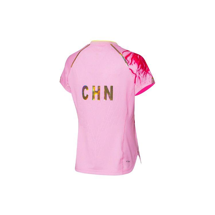 Li Ning Ping Pong Series Dragon Totem Print Sports Quick-Dry Short Sleeve T-Shirt Women Tops Pink AAYR358-3