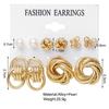 Fashion Metal Gold Color Circle Pearl Earring Set for Women Creative Personality Heart Butterfly Stud Earrings Party Zircon Set