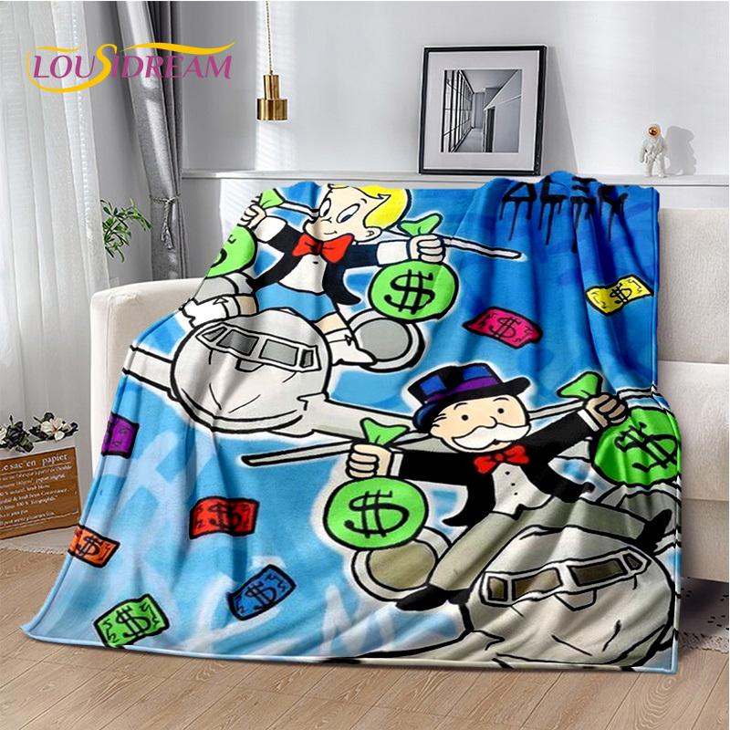 Rich Man Game Monopoly Dollar Cartoon Blanket,Soft Throw Blanket for Home Bedroom Bed Sofa Picnic Travel Office Cover Child Gift
