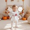 Baby Meisjes Romper met Lange Mouwen Patchwork Bontbal Poppenkraag Jumpsuits en Schattige Hoofdband Set voor Peuters