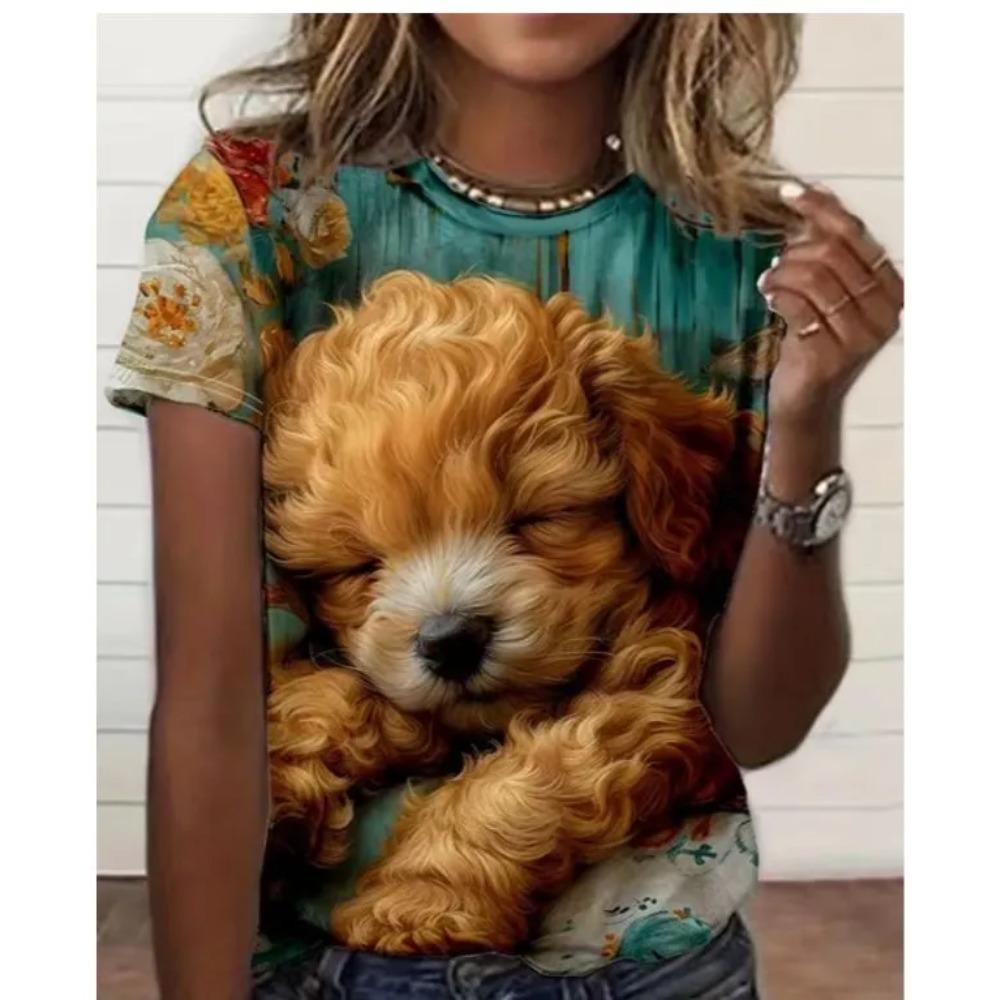 Summer Women's Fashionable Comfortable Round Neck Short Sleeved T-shirt Colorful Animals 3d Printing Casual Loose Breathable Soft Plus Size T-shirt