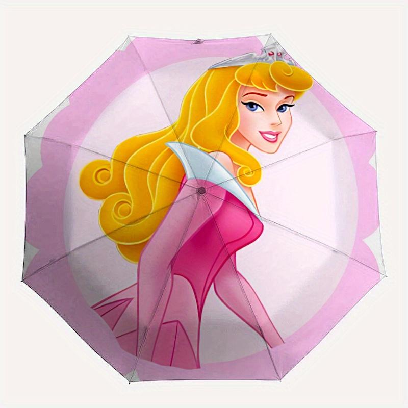 Princess Aurora, Sleeping Beauty Automatic Opening and Closing Umbrella - 8 Ribs Portable Folding Umbrella with Plastic Handle, Suitable for