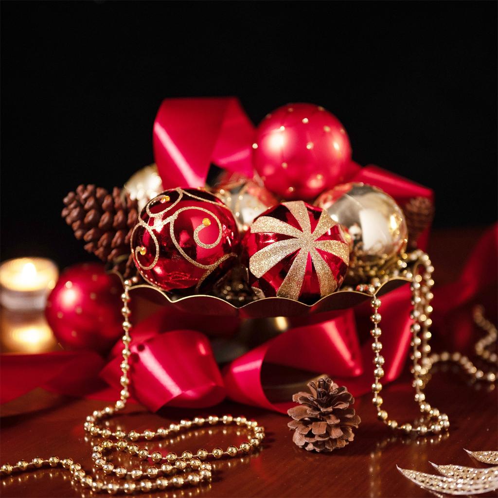 Valery Madelyn Christmas Christmas Set of Christmas Christmas Tree Christmas Gorgeous Christmas Ball Ornaments in Red and Gold Ornaments, Large,