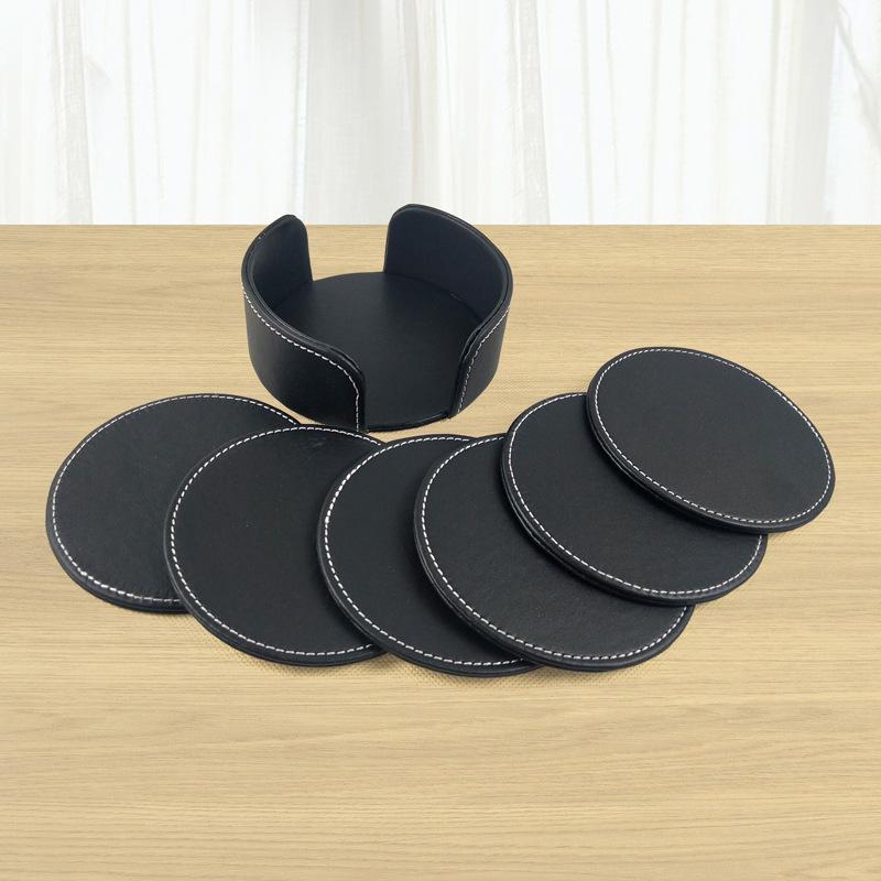 6Pcs/set Coaster Bowl Mat Placemat Teacup Mat Leather Coaster Set Thermal Insulation Creative Tea Round Square