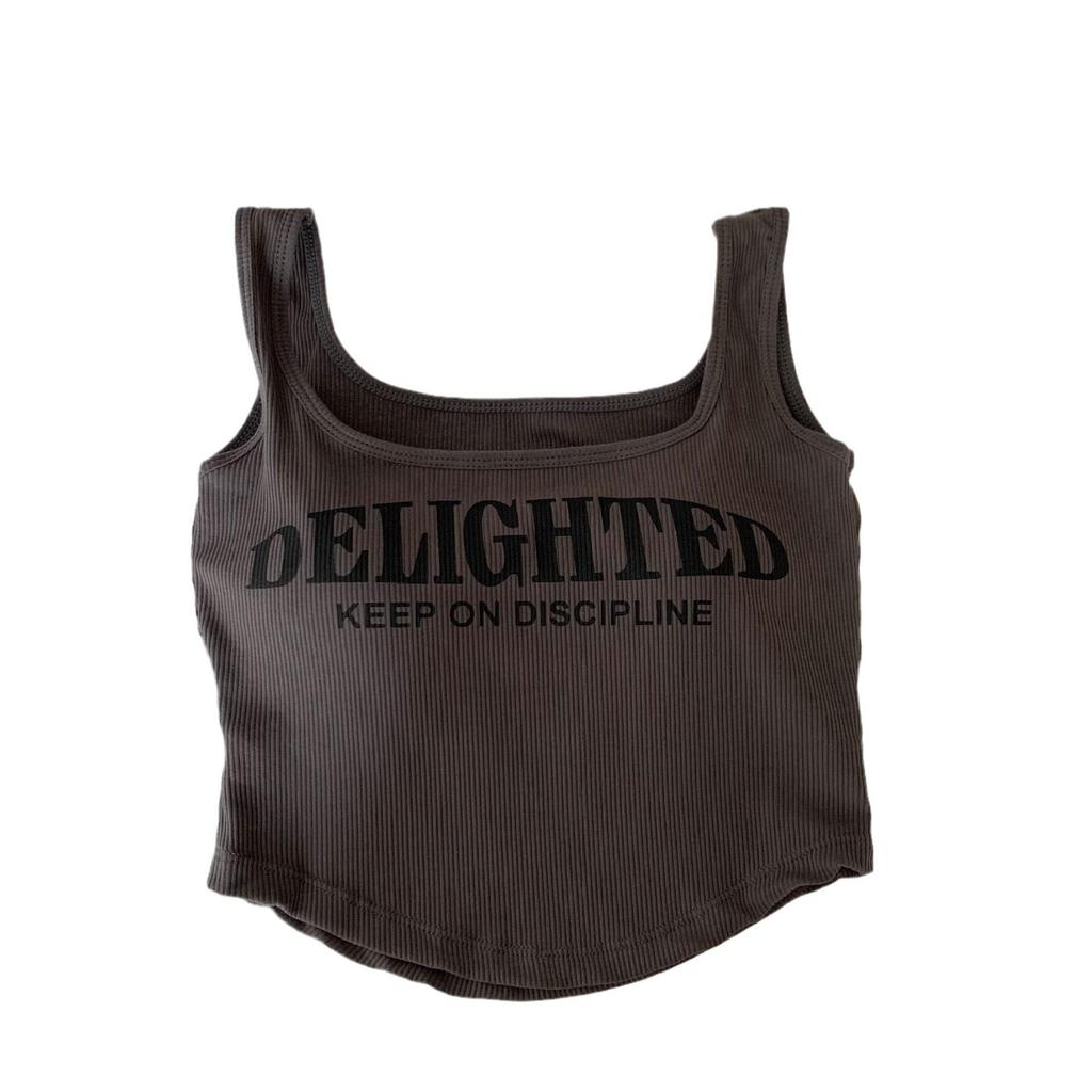 Spicy Girl Sleeveless American Print Camisole Tank Top with Chest Pad - Women's Summer Sport Style