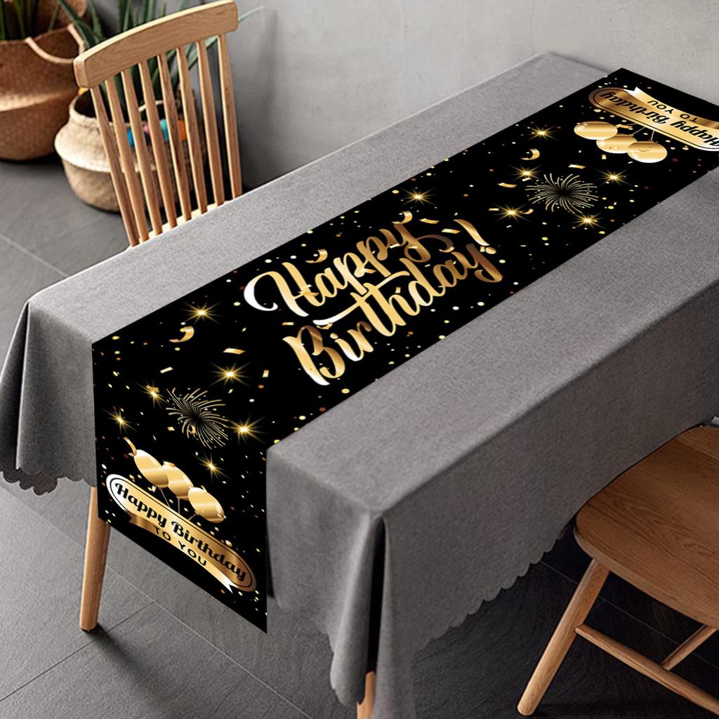 Black Gold Birthday Table Runner 30 50 Birthday Tablecloth Balloon Party Decoration For Home Backdrop Wedding Adult Anniversary