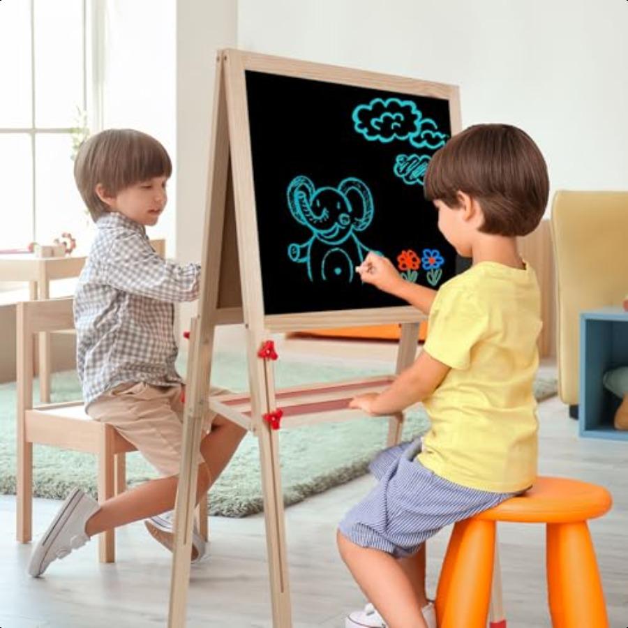 Wooden Art Easel for Double Sided Foldable Easels for Toddlers 3 4 5 6 7 8 9 10 Years Adjustable Standing Easel with Accories P