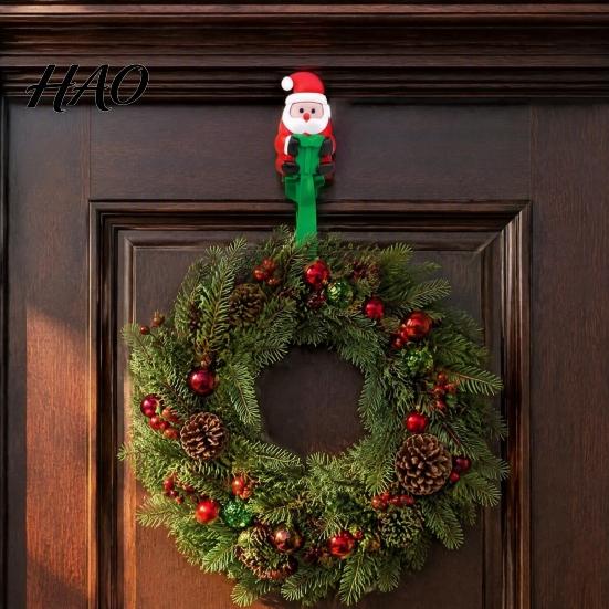 Indoor Outdoor Hanging Ornaments 12PCS Christmas Garland Hangers, Santa Shape Self Adhesive Hooks, Dormitory Party Decorations Wall Mounted Decorative