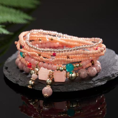 European American Fashion Bohemian Layered Beaded Bracelets Elastic Ethnic Bracelets for Women Female Bangle Bracelet