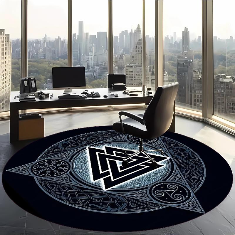 Valknut (1) Round Office Rug Decorative Floor Rug for Office Bedroom Living Room and Home Space